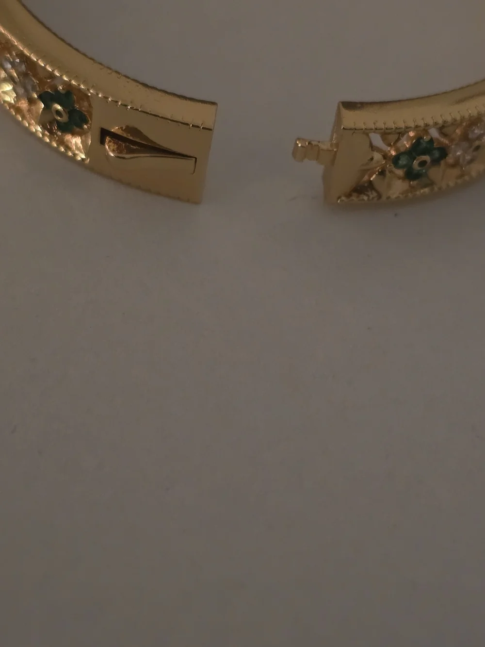 22kgp Dubai Jewelry Gold Tone Floral Green Enamel Ring and Bangle Set - Picture 11 of 15